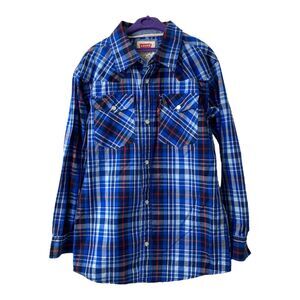 Boy’s Size Medium Western Pearl Snap Levis Multicolor Plaid Long Sleeve